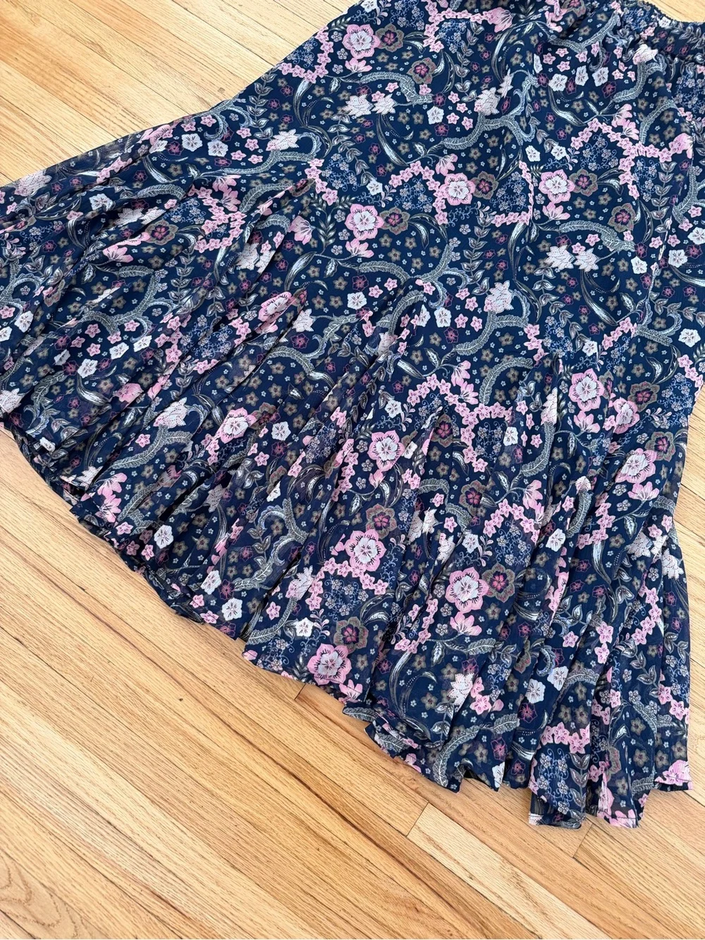LOFT Navy Skirt with Pink Floral Paisley Print
